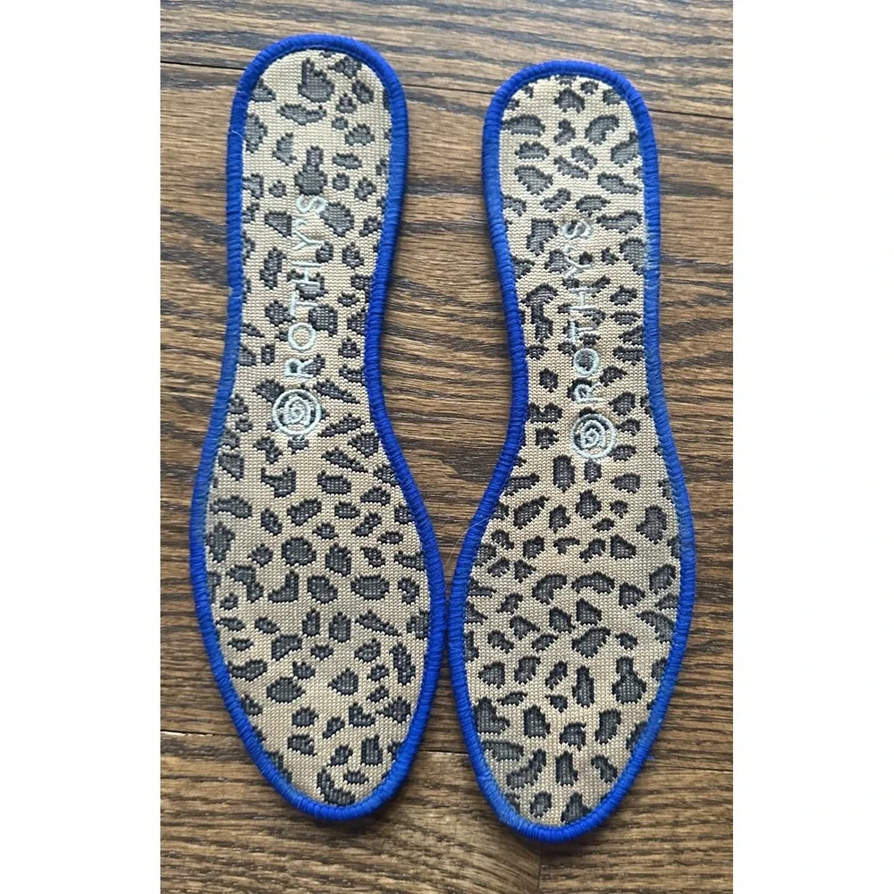 Rothy's The Daily Flat Black Blue Halo Leopard Insole Round Toe V-Cut Flats 9